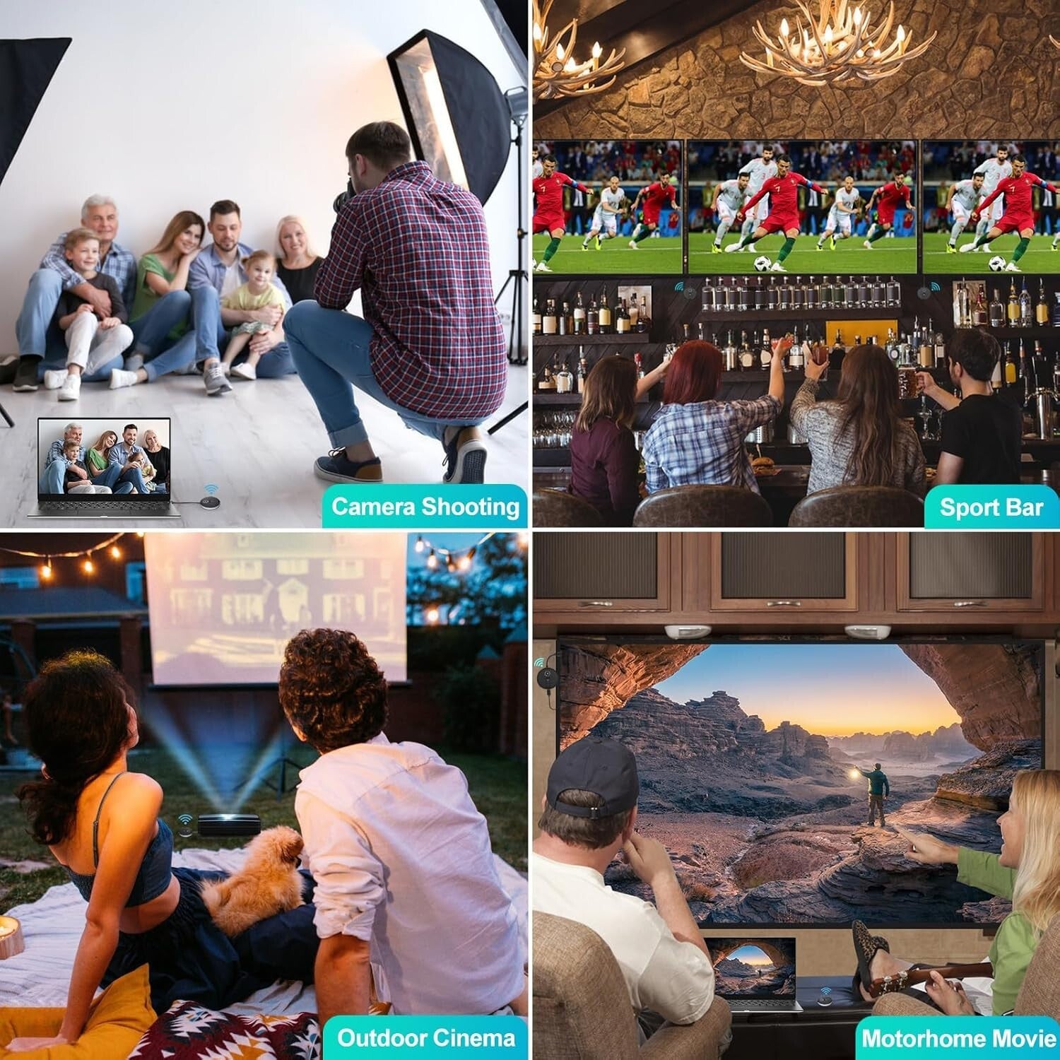 Advanced Wireless HDMI Setup with 1TX, 2RX, USB-C Adapter, 60Hz Streaming