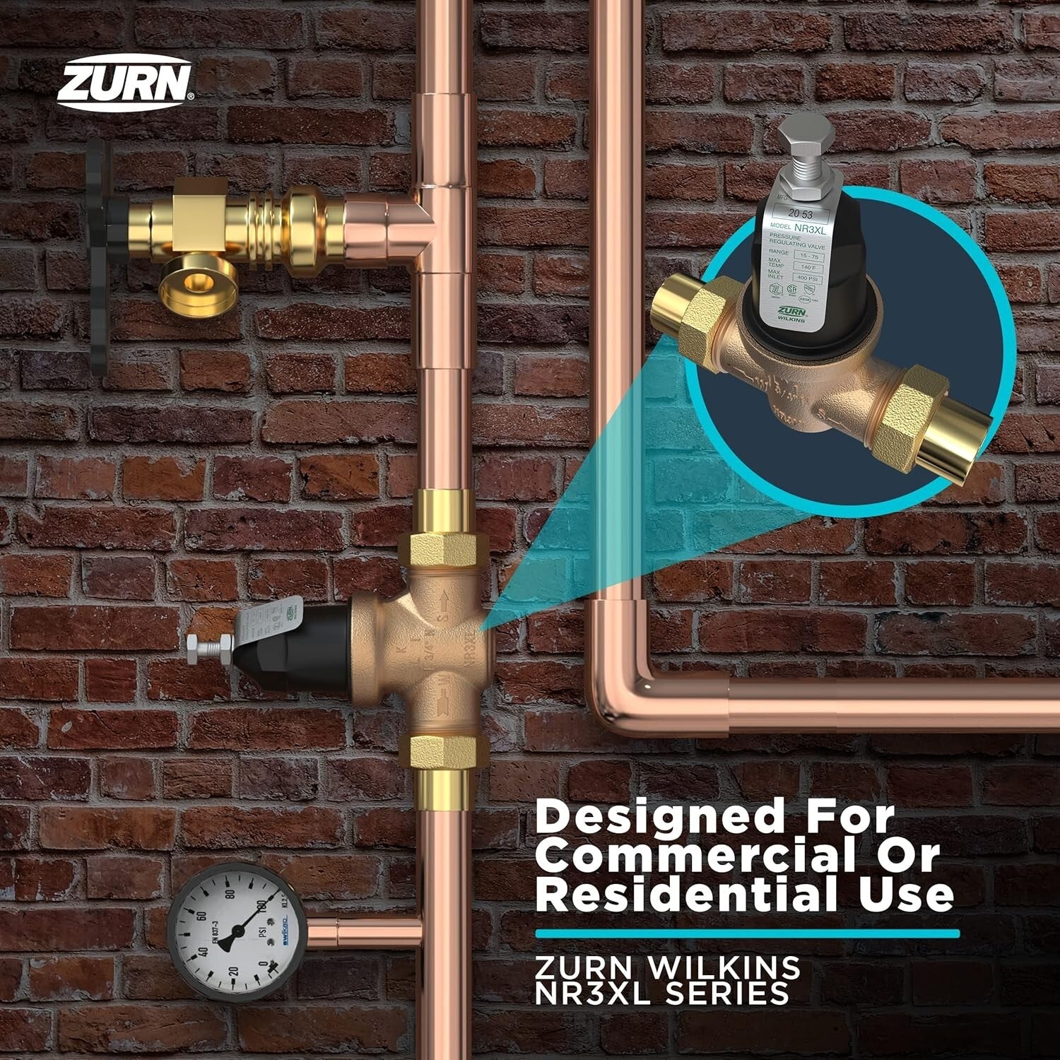 Efficient 3/4" Brass Pressure Reducing Valve with Quick-Access Cartridge Design
