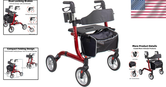 Lightweight Rollator Walker for Seniors - Folding Aluminum Frame with Cup Holder