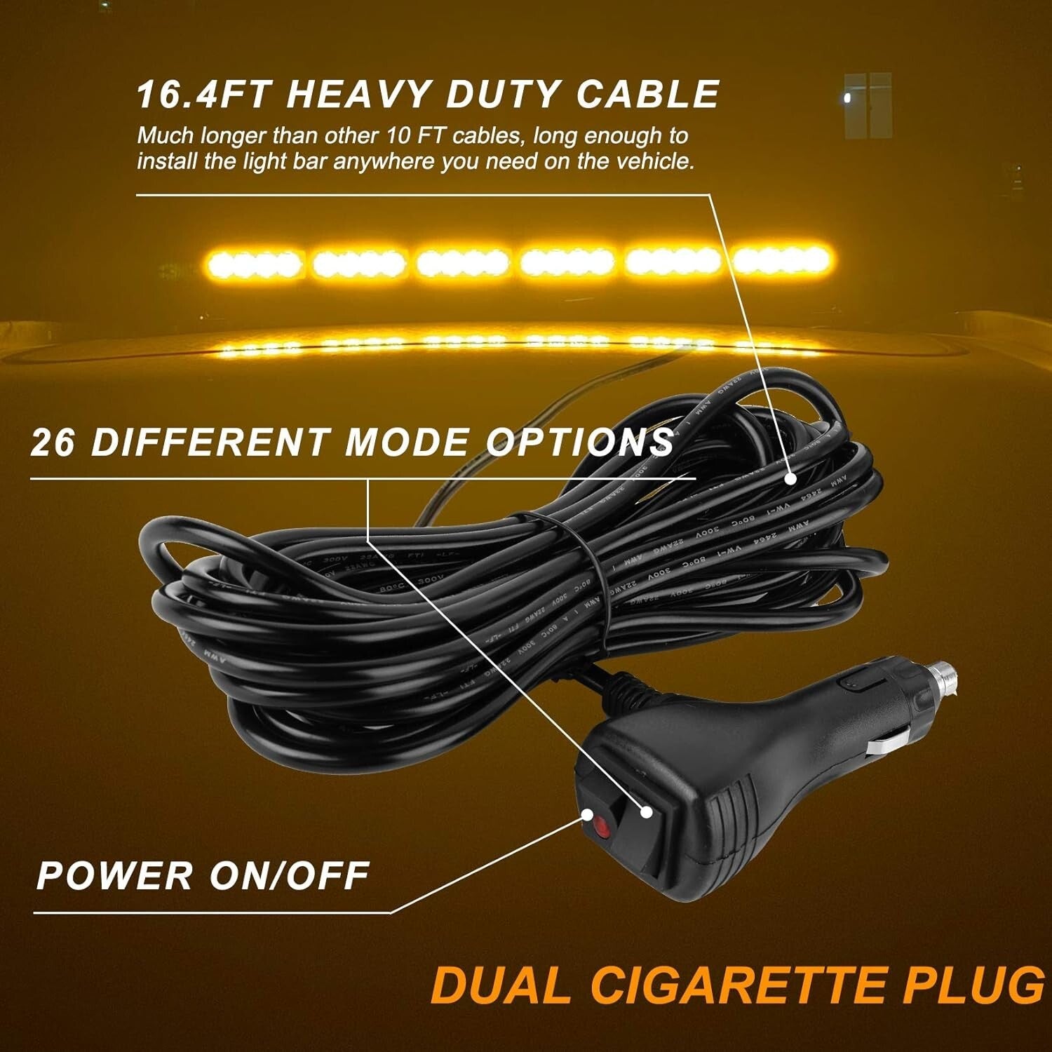 29.5" Amber LED Strobe Light Bar - High Intensity Emergency Warning with Magnets