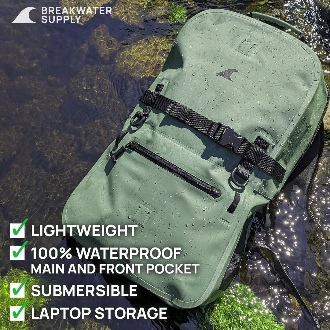 25L Fogland Outdoor Waterproof Backpack with Airtight Zippers & Laptop Sleeve