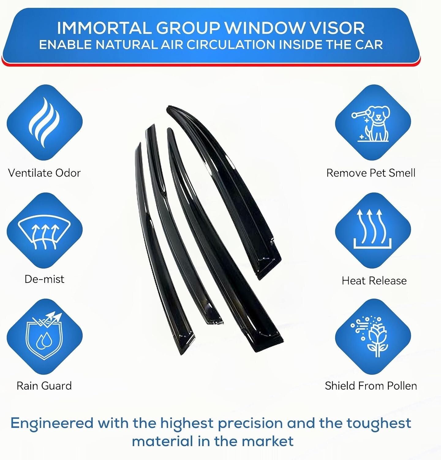 Sleek Mugen Style Window Visors for 2019-2024 RAM 1500 Crew Cab - Black Finish