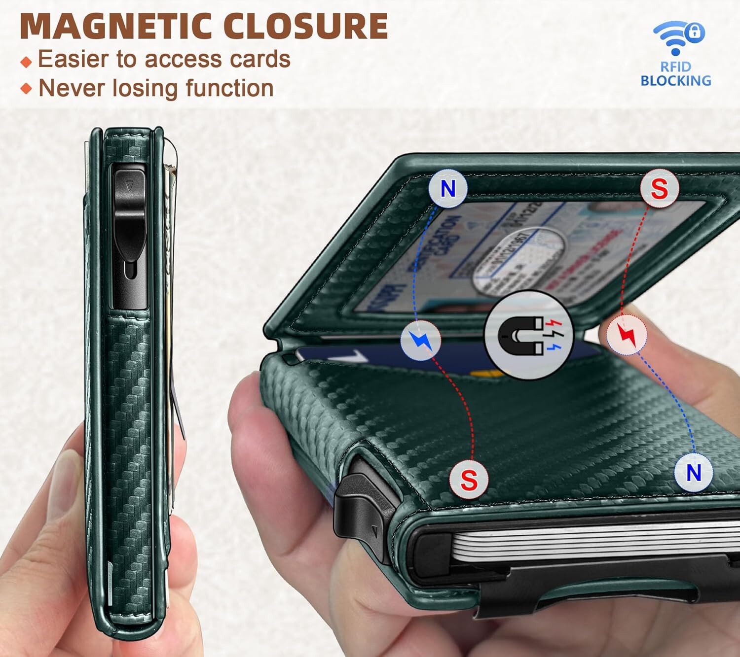 Men's Gift Wallet - Slim Carbon Fiber Case with Magnetic Closure & 9 Card Slots