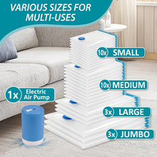 Load image into Gallery viewer, Effortless Compression Vacuum Bags 26 Pack with Electric Pump &amp; Seal Technology