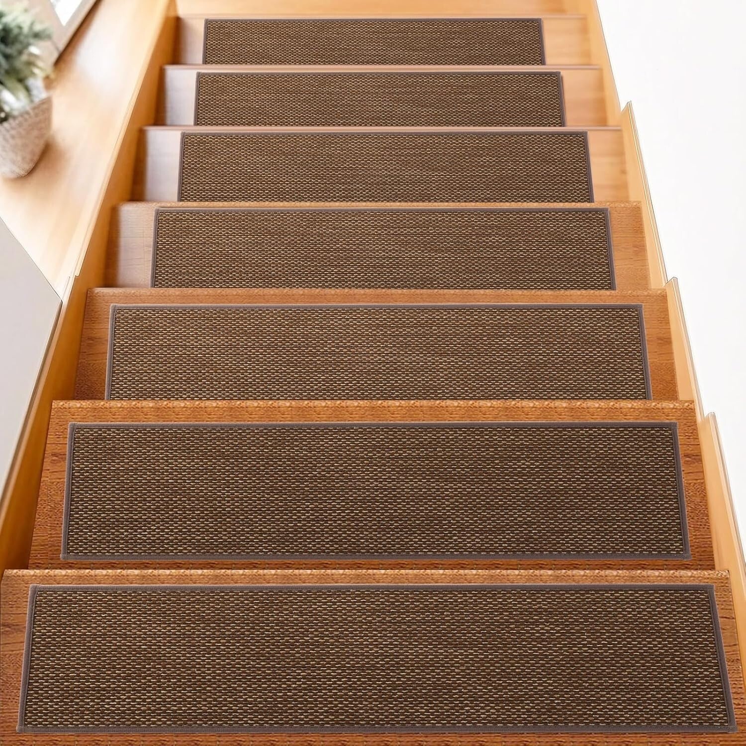 15-Pack Machine Washable Stair Treads for Wooden Steps - Brown Comfort Solution