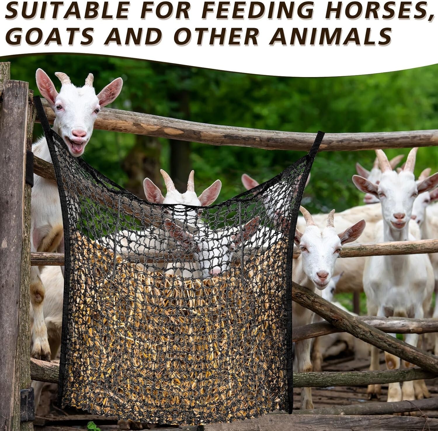 2-Pcs Slow Feed Hay Net Feeder Bags for Healthy Horse & Goat Feeding - 63x40in