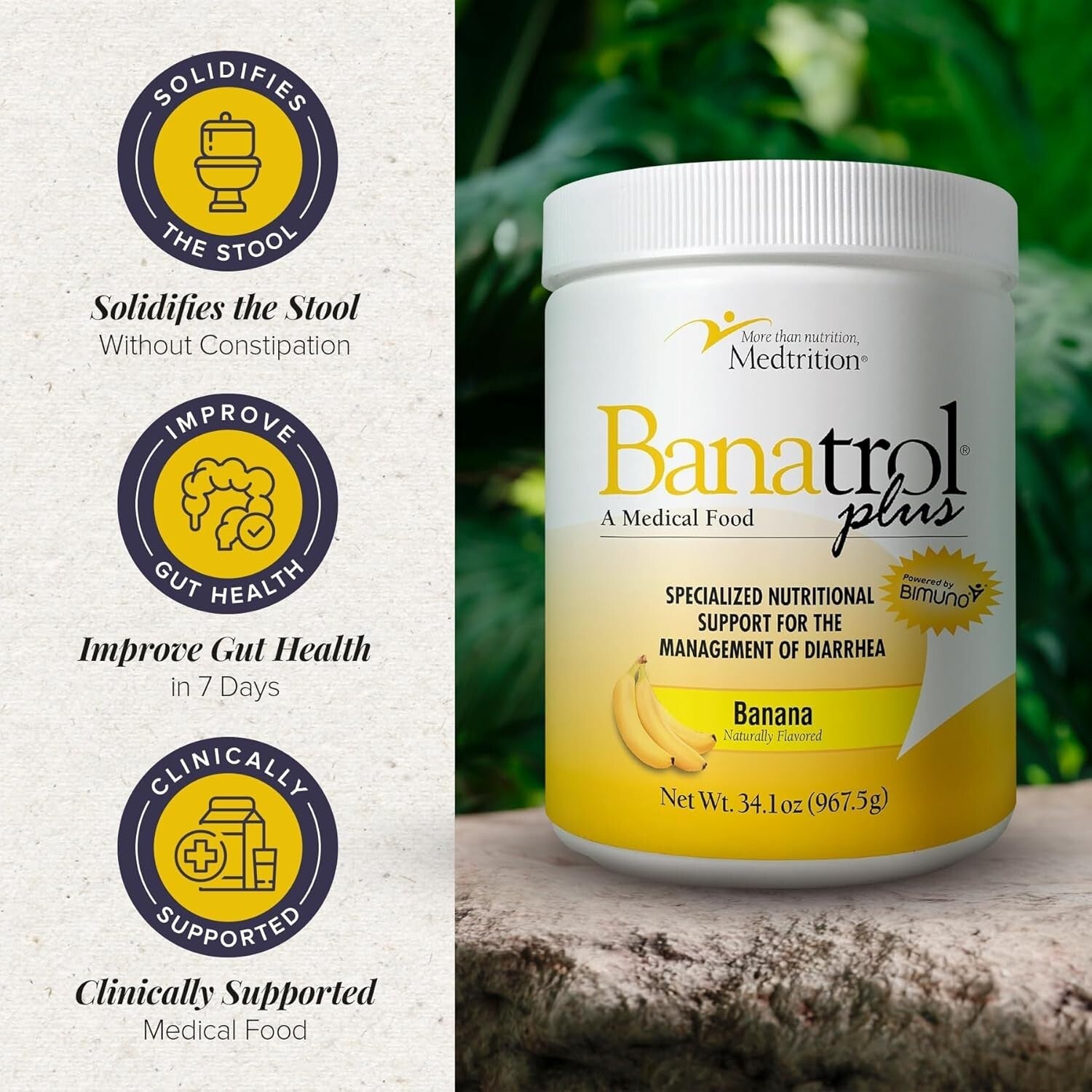 Banatrol Natural Anti-Diarrheal with Prebiotics - 90 Servings of Banana Relief