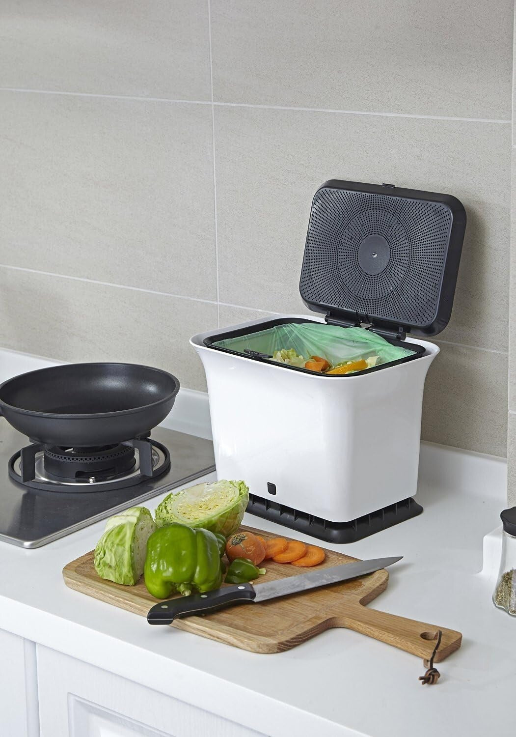 Fresh Air Kitchen Compost Collector with Compostable Bags - Stylish & Functional