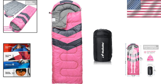 All-Season Backpacking Sleeping Bag - Warm & Comfortable for 10-12 Year Olds