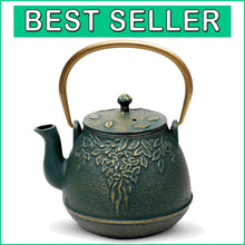 Load image into Gallery viewer, Stovetop Safe Japanese Cast Iron Teapot, 1200 ml with Leaf Design &amp; Infuser