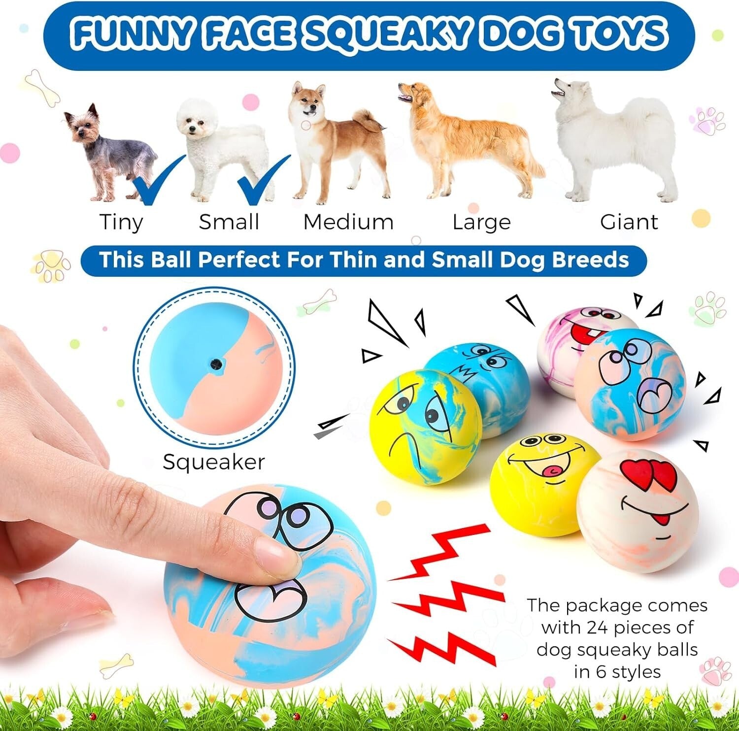 24 Vibrant Emoji Squeaky Dog Balls – Fun Interactive Fetch Toys for Small Dogs