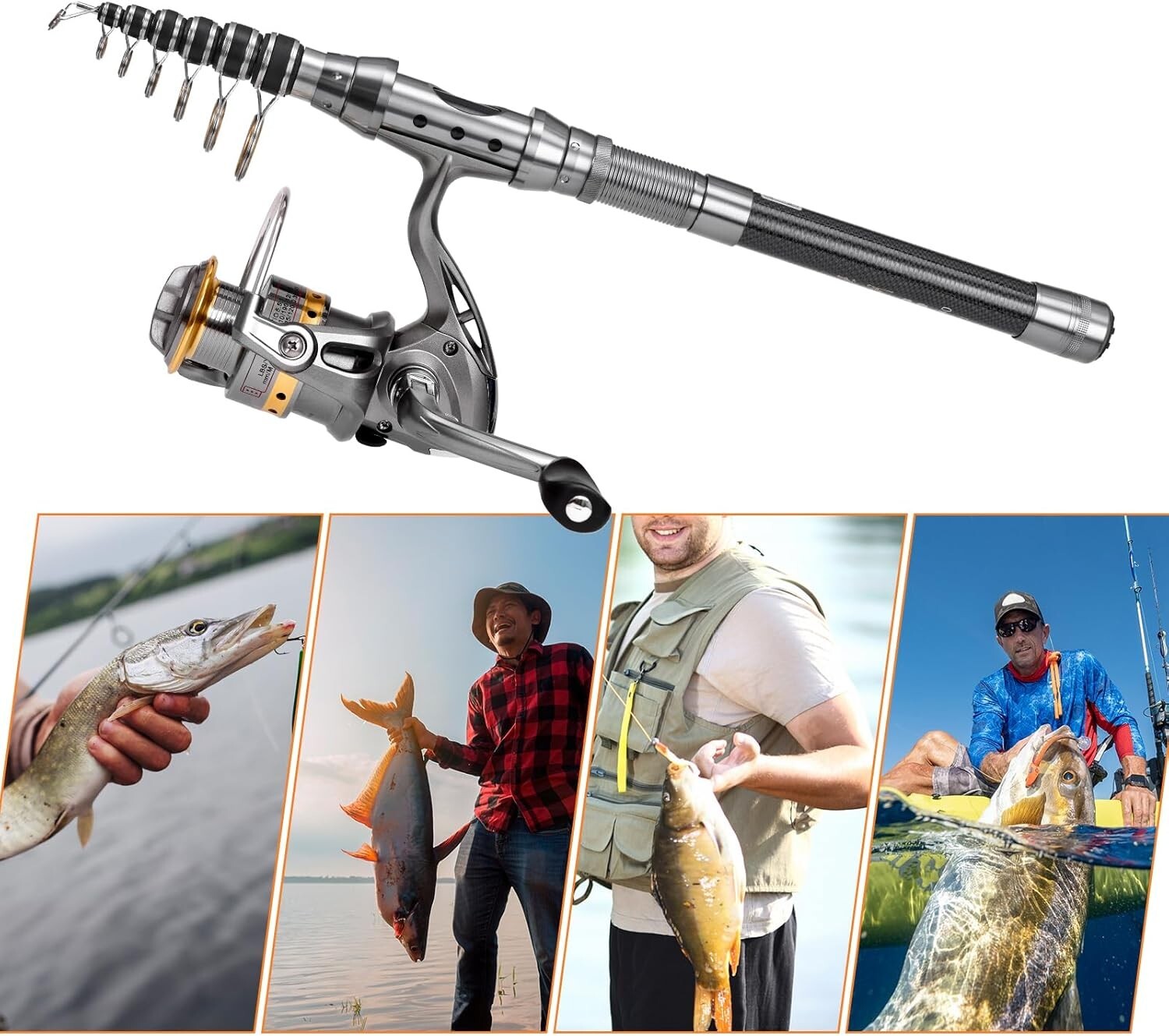 Complete 1.5m-2.4m Telescopic Fishing Rod Set with Carbon Fiber Spinning Reels