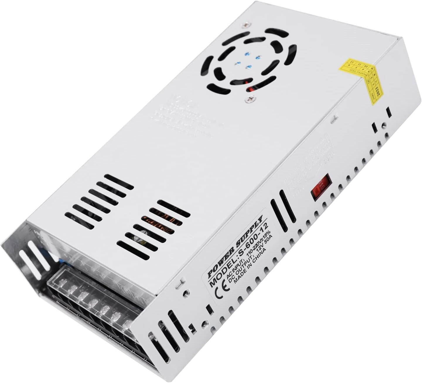 Durable Metal Switching Power Supply 110V/220V to 12V 50A for 3D Printers & More