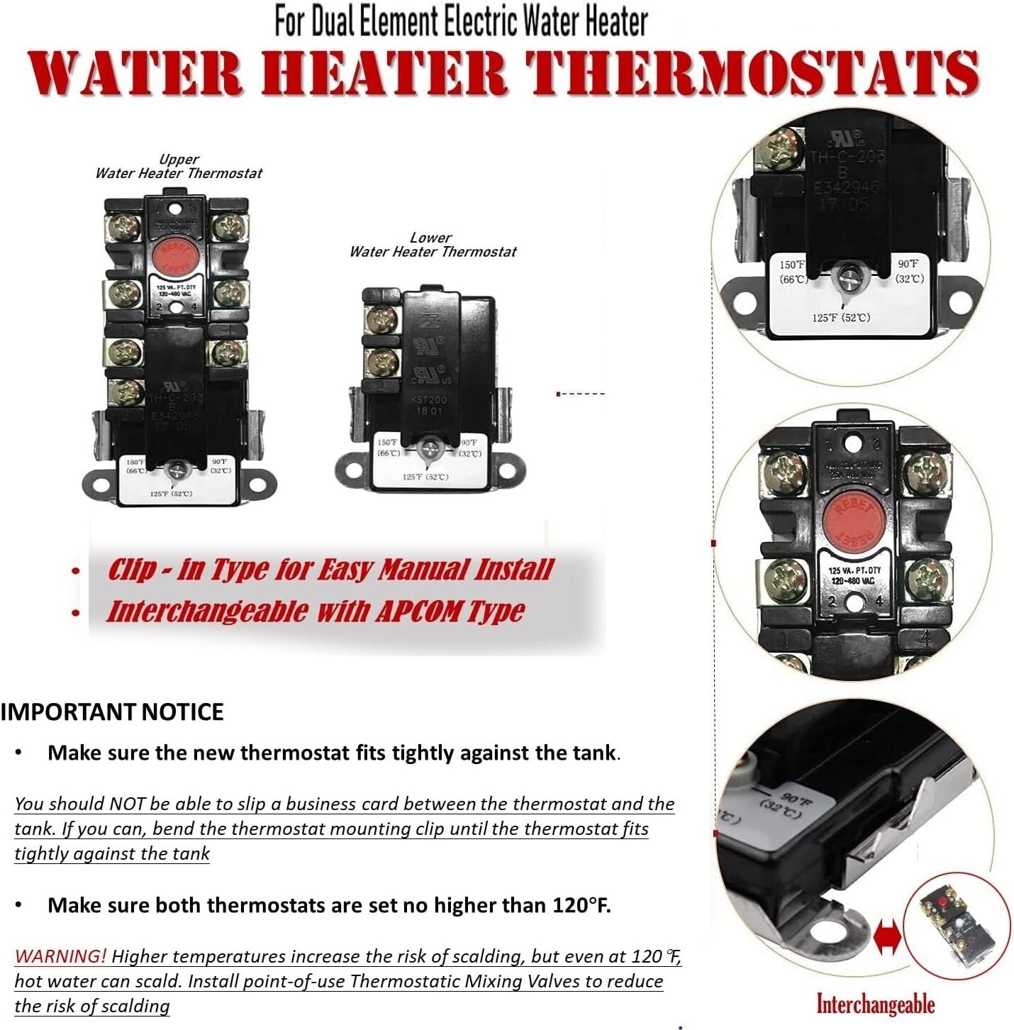 Electric Water Heater Tune-Up Kit: 4500W Elements & Interchangeable Thermostats