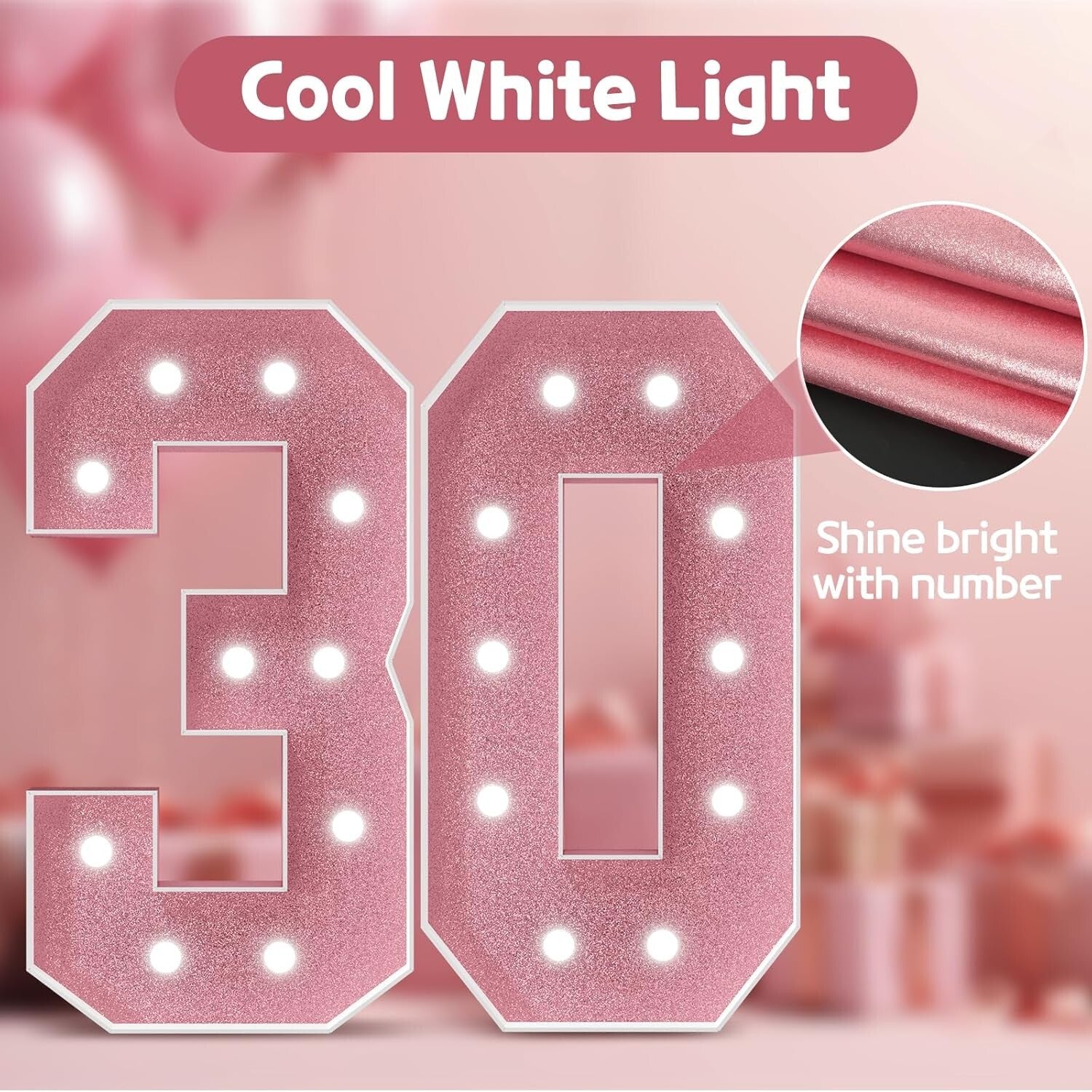 Elegant 4FT Rose Gold LED Number 30 - Perfect for Birthday & Anniversary Decor