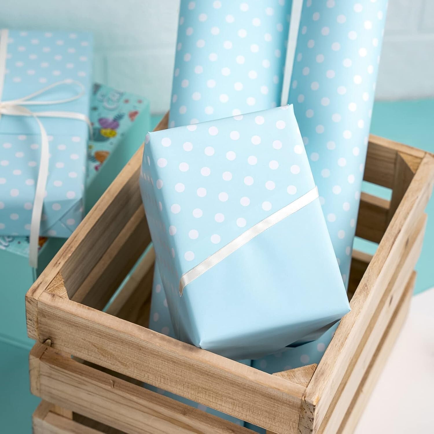 Stylish 30-Inch Baby Blue Wrapping Paper - Ideal for Birthdays, Showers & Crafts
