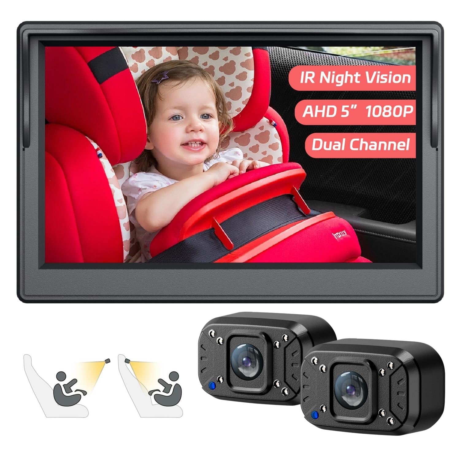 Easy-Install Baby Car Camera with 1080p Display & Night Vision for Road Safety