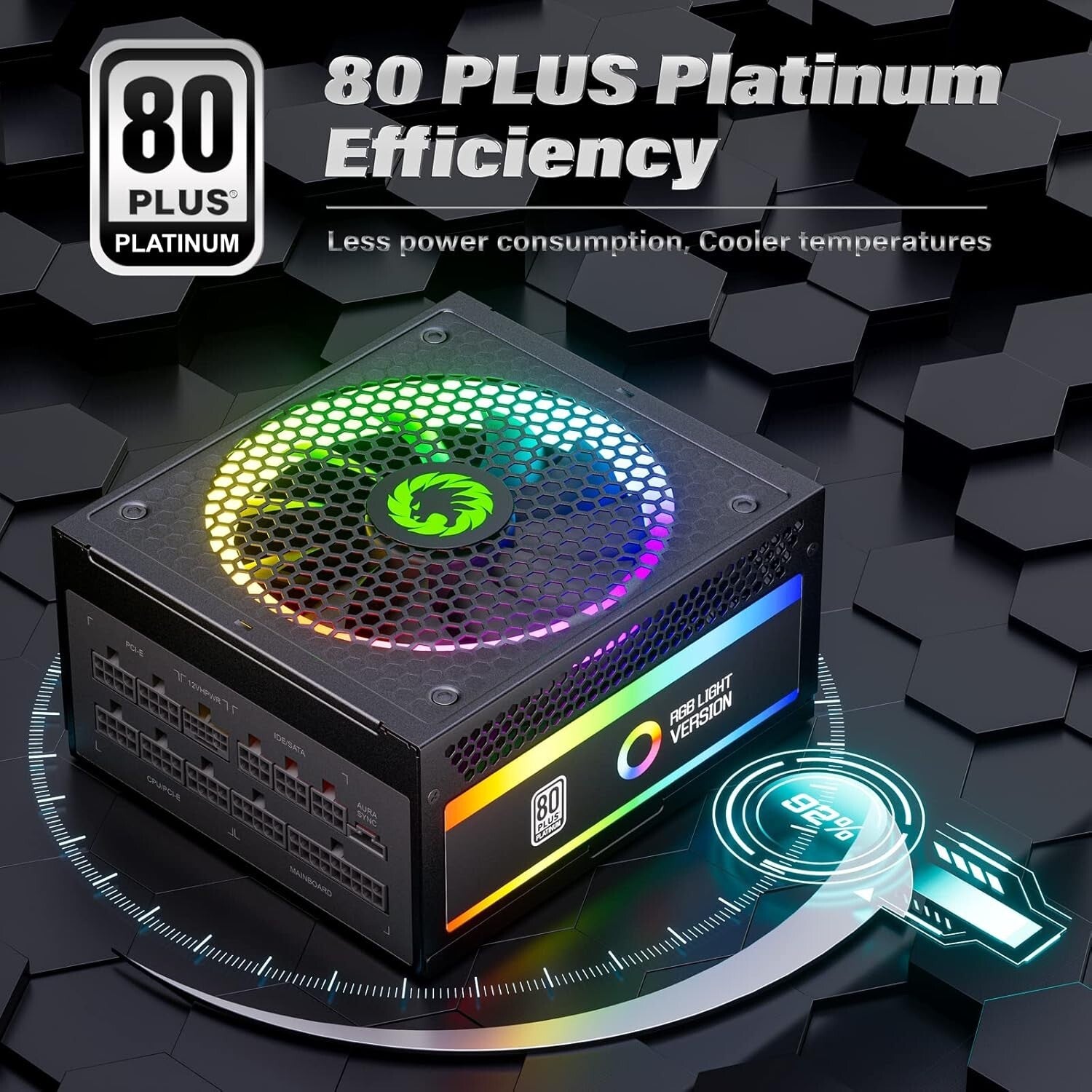 Premium 1300W Power Supply - 80+ Platinum Certified, RGB Lighting & Air Cooling