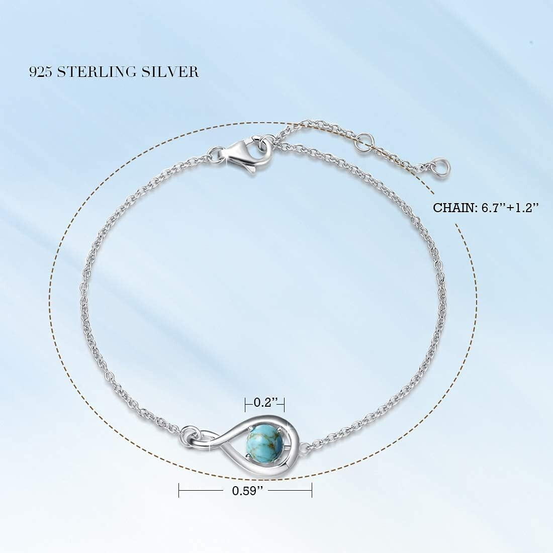 Elegant 925 Sterling Silver Infinity Bracelet with December Turquoise Birthstone