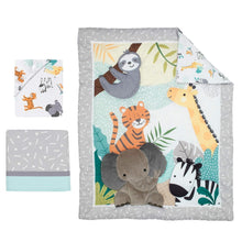 Load image into Gallery viewer, Mighty Jungle 3-Piece Crib Bedding Set - Colorful Animal Print Nursery Decor