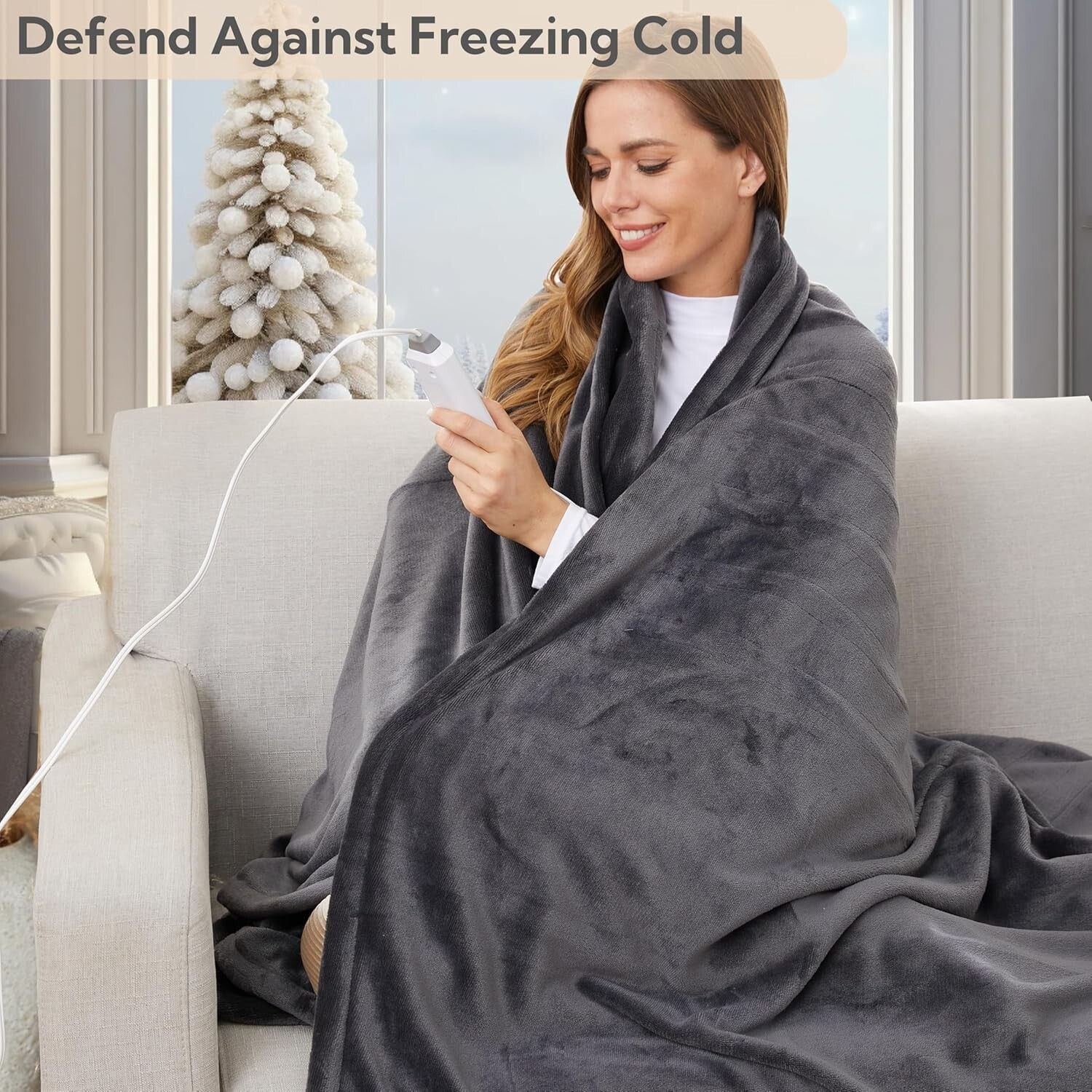 Cozy Heated Throw Blanket 50"x60" - Flannel with 4 Heat Levels & Auto Off