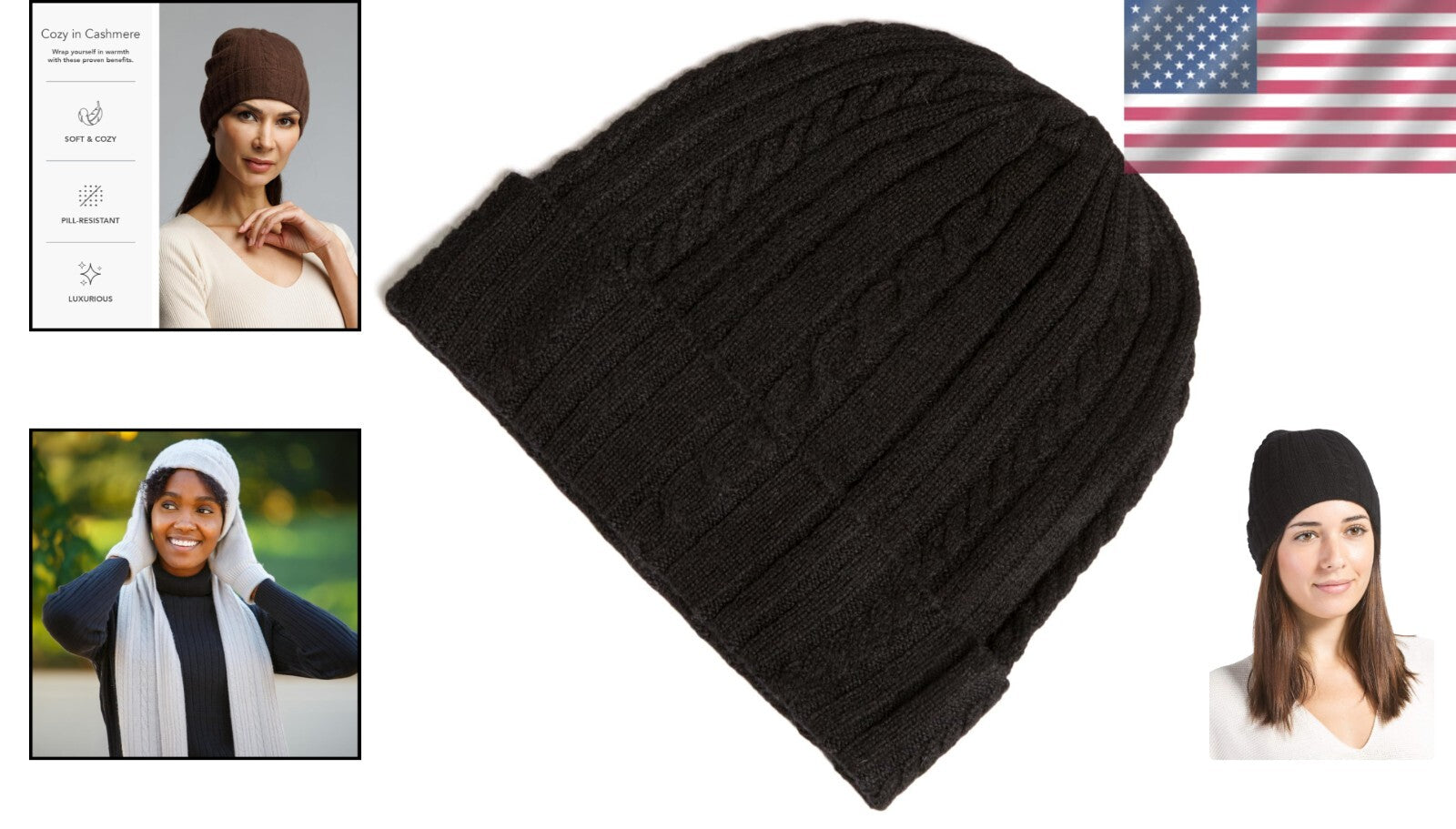 Elegant Women's Cable Knit Cashmere Hat with Cuffed Design for Cozy Winter
