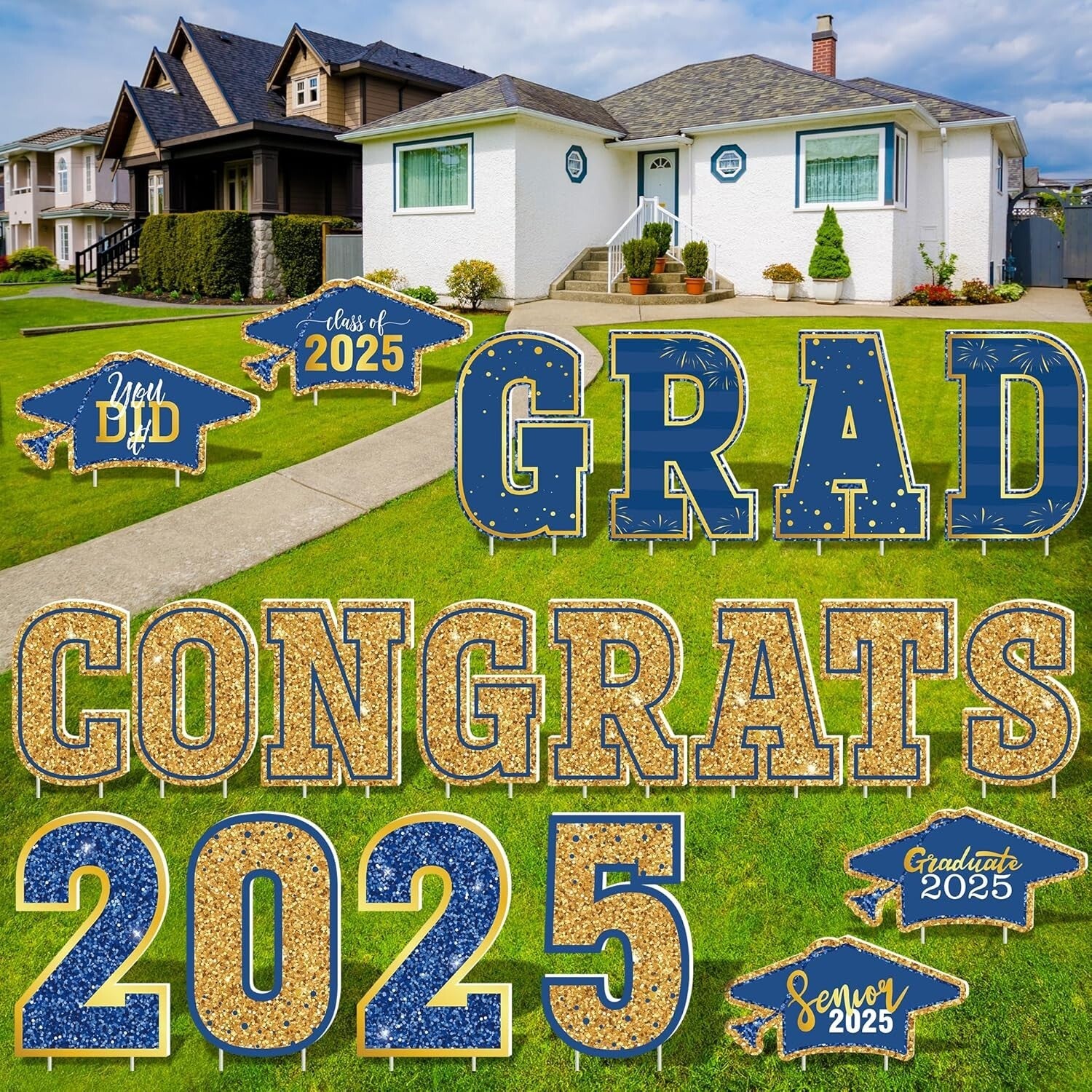 Durable Graduation Yard Decorations - 20 PCS 2025 Congrats Grad Signs & Stakes