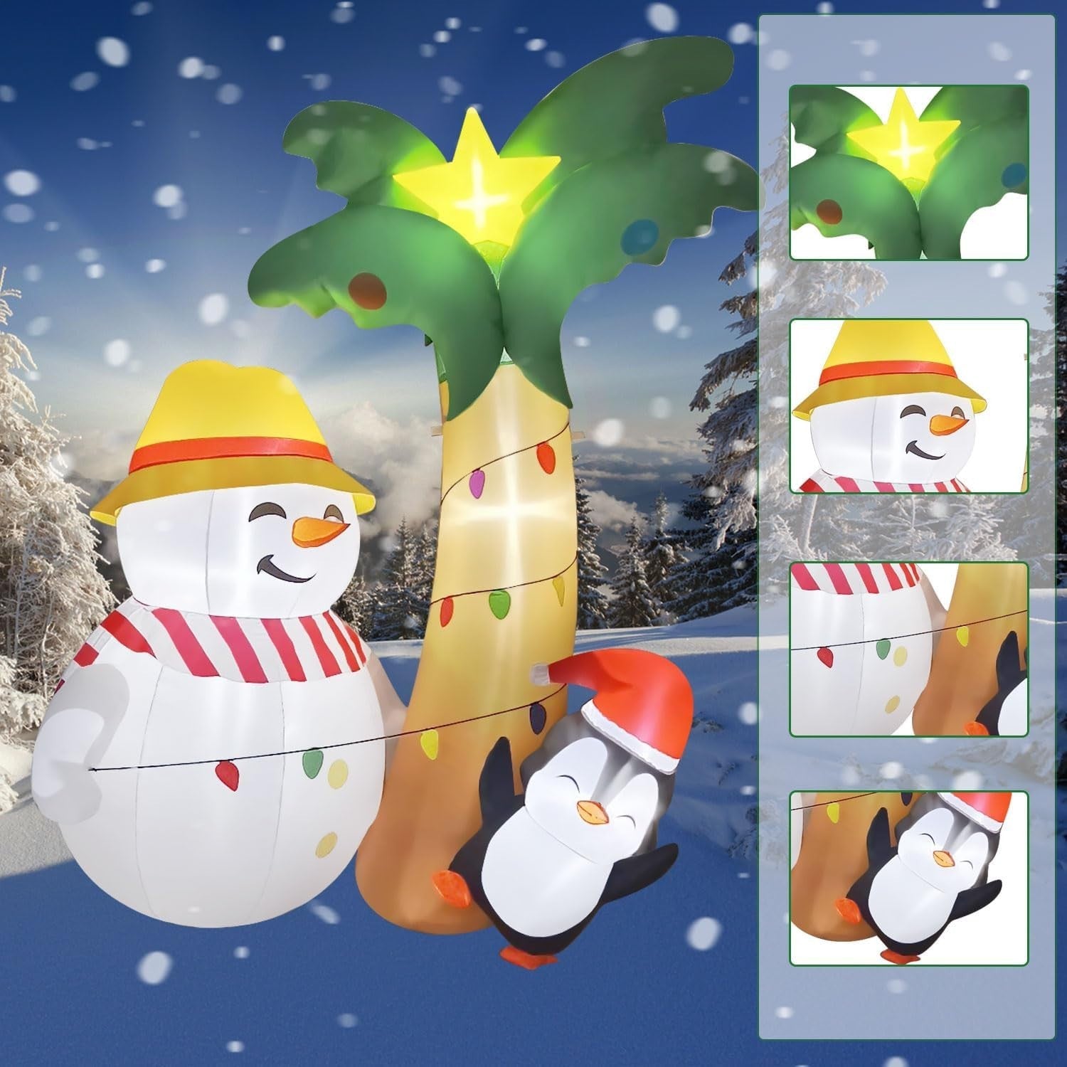 7FT Inflatable Hawaiian Palm Tree with Snowman & Penguin - Christmas Décor