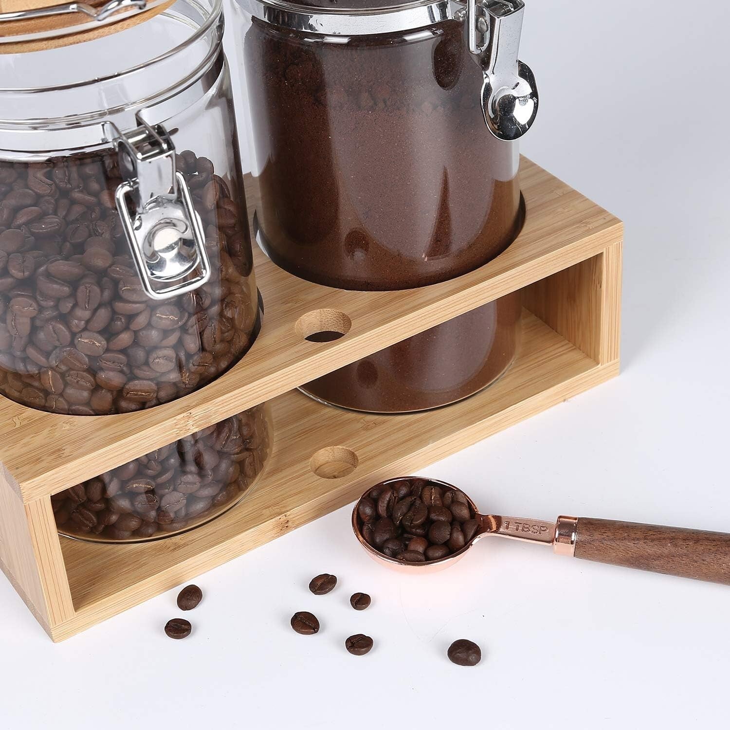 Bamboo Lidded Glass Canisters - Keep Coffee Beans Fresh & Stylishly Organized