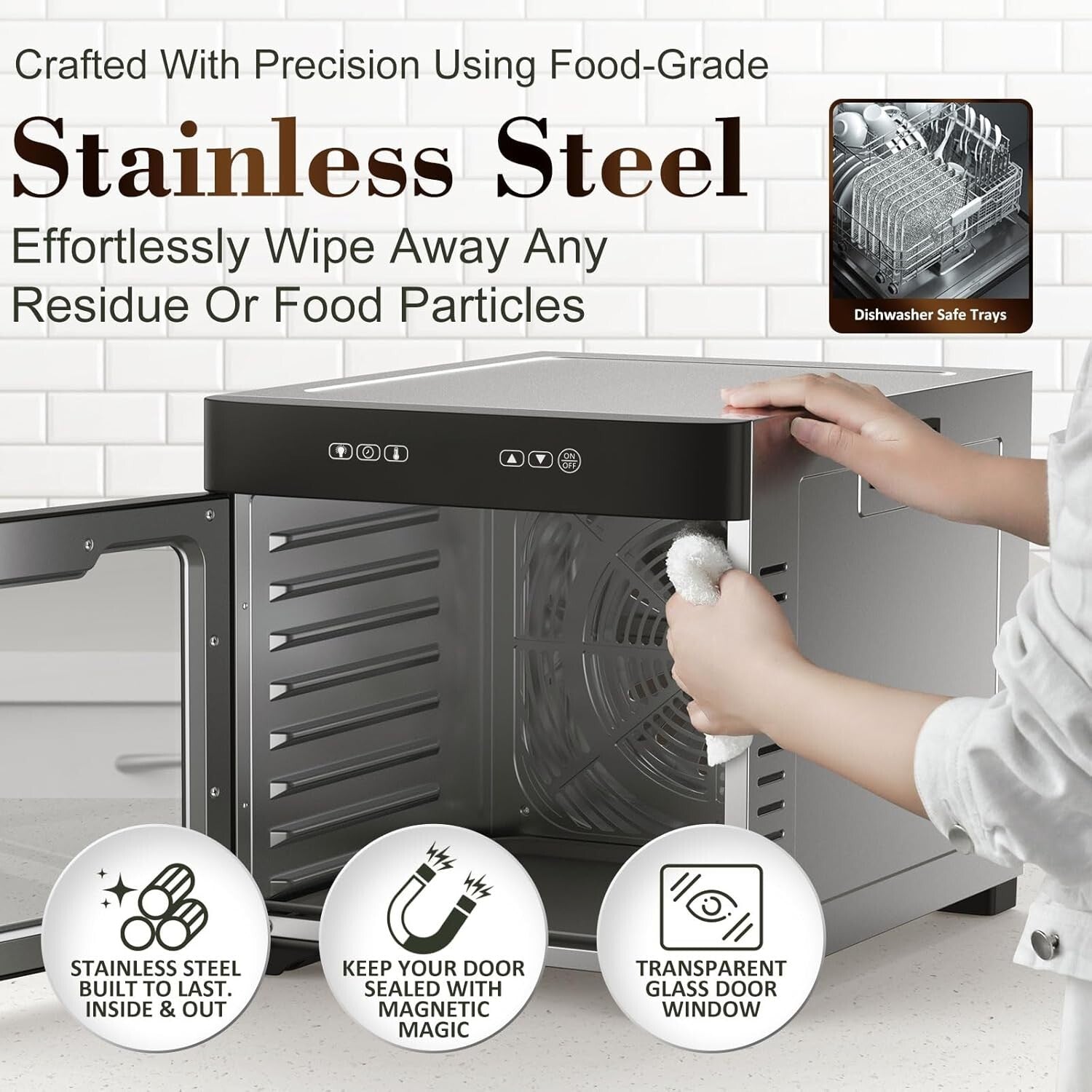 800W Stainless Steel Food Dehydrator with 8 Trays: Create Healthy Snacks Fast