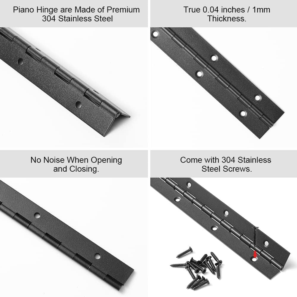 Versatile 30 Inch Stainless Steel Continuous Hinges - Black, 2 Pack Available