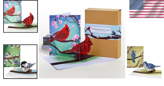 Celebrate Spring with 12 Assorted 3D Pop-Up Bird Cards & Envelopes Included