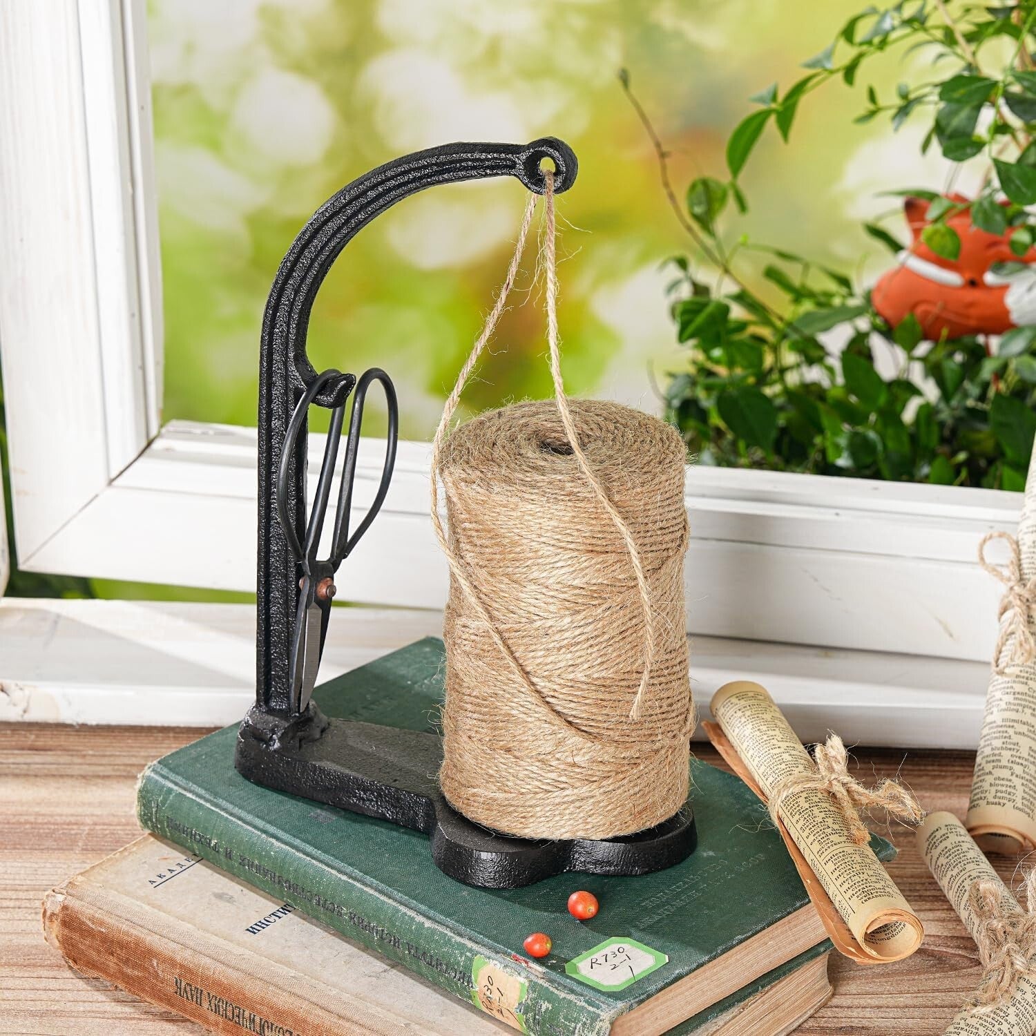 Elegant Cast Iron Twine Holder Set with 1300ft Natural Jute Twine & Scissors
