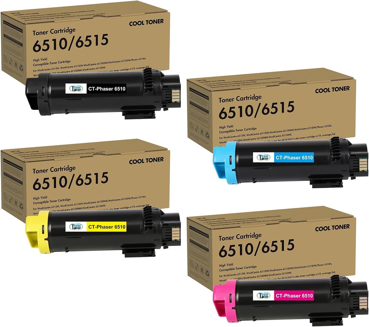 Xerox Compatible 4-Pack High Capacity Toner Cartridges for Phaser 6510/6515