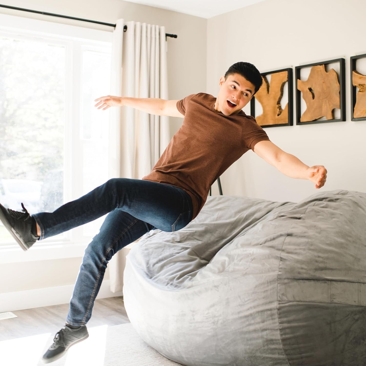 Fuf XXL 7-Foot Grey Foam Bean Bag Chair - Plush, Removable Cover For Comfort