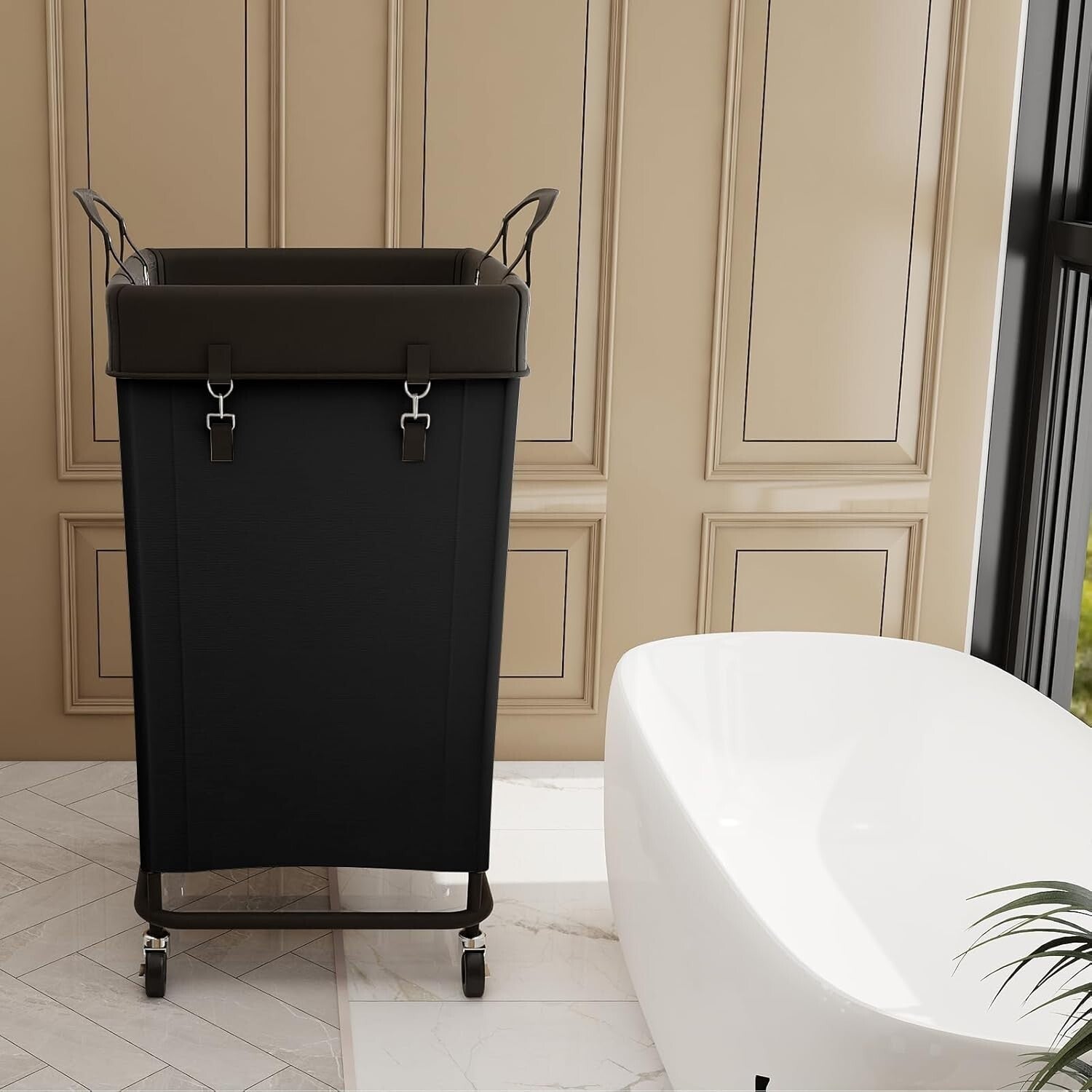 Large Capacity Black Laundry Hamper with Rolling Wheels - Easy Transport