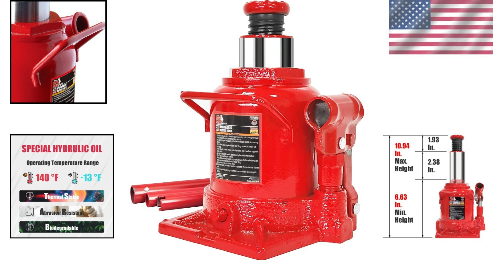 Professional Grade 20 Ton Hydraulic Bottle Jack - Stability & Safety Features