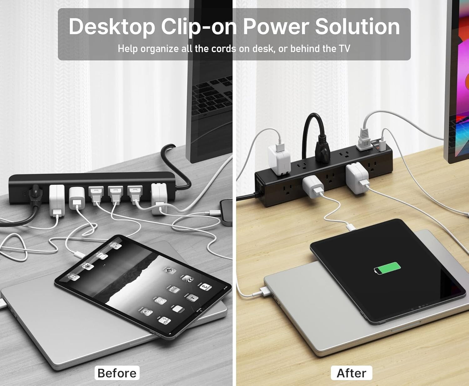 Surge-Protected Desk Clamp Power Strip with 15 Outlets - Ideal for Home Office