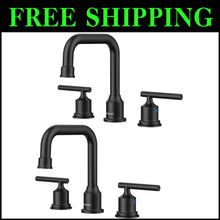 Load image into Gallery viewer, Matte Black 3-Hole Widespread Bathroom Faucet with 360 Swivel Spout - 2 Sets