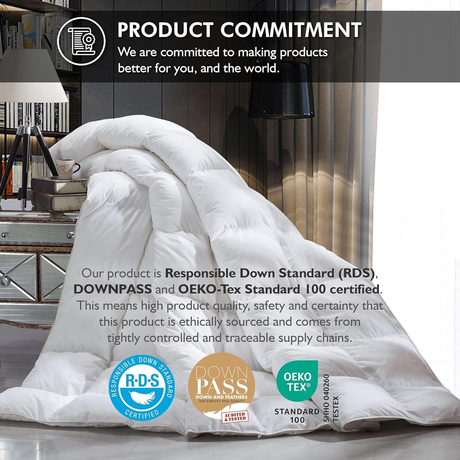 Cloud-Like 65 oz Oversized King Goose Down Fiber Comforter - 100% Cotton Cover