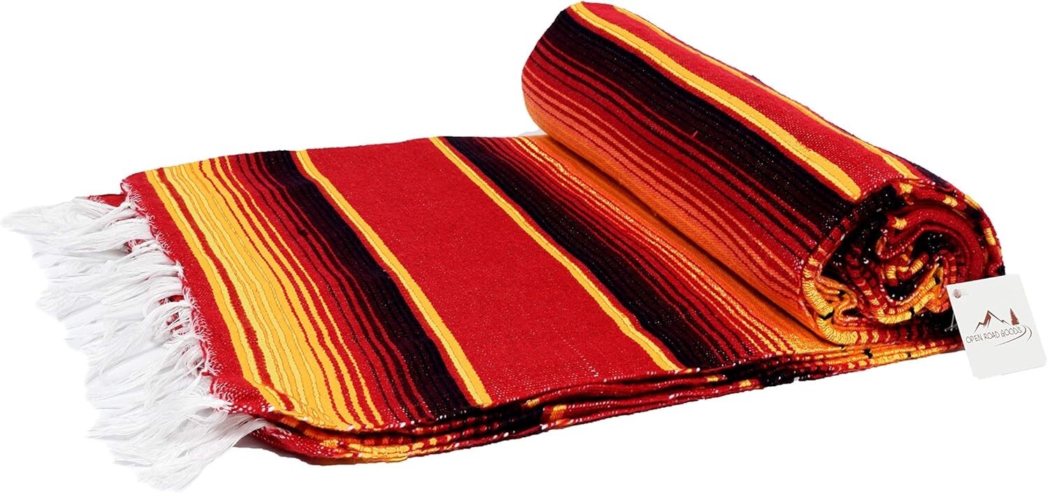 Lightweight Mexican Saltillo Blanket - Vibrant 84" x 60" Beach and Yoga Throw