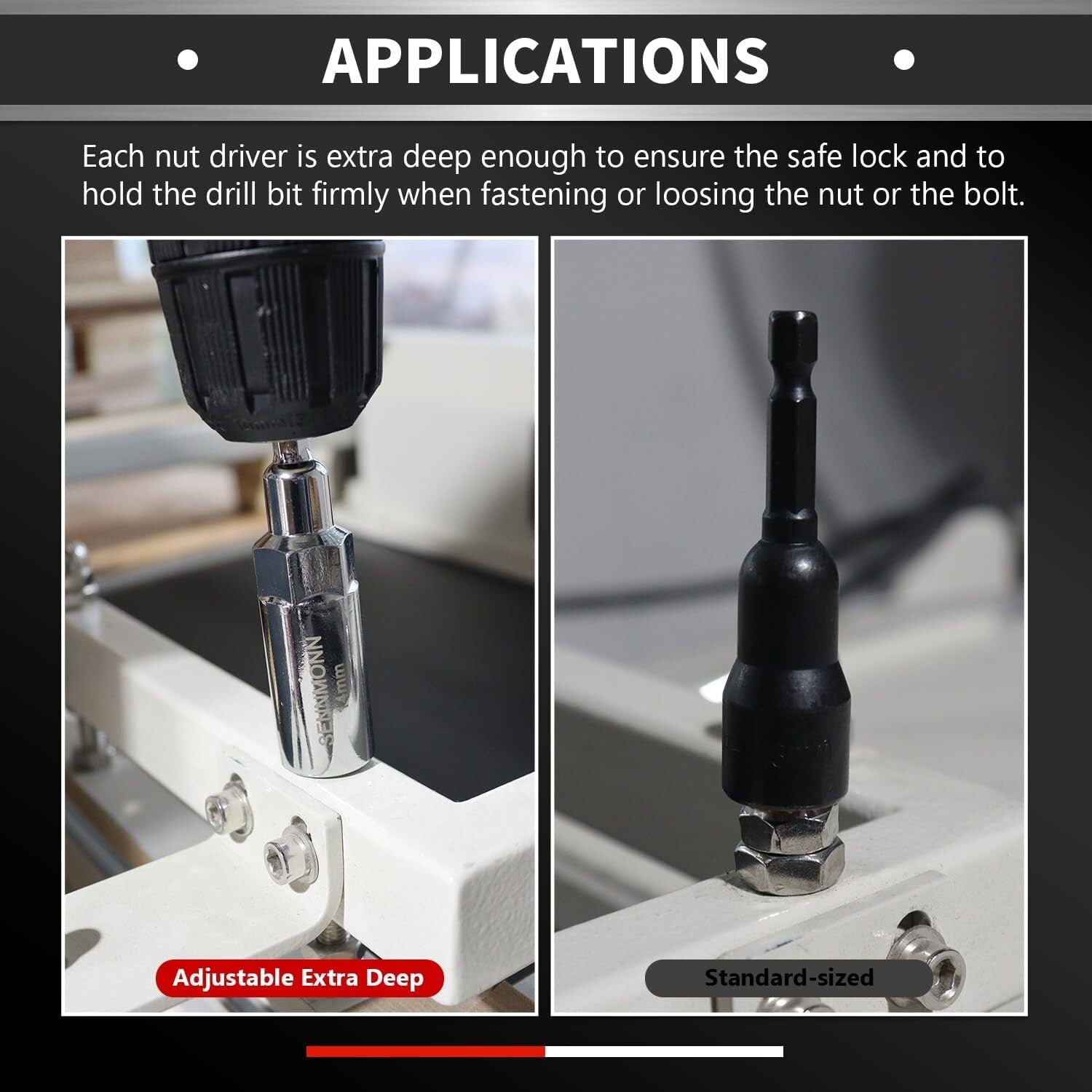 8 PCS Adjustable Deep Magnetic Nut Driver Set for Impact Drill - Metric Sizes