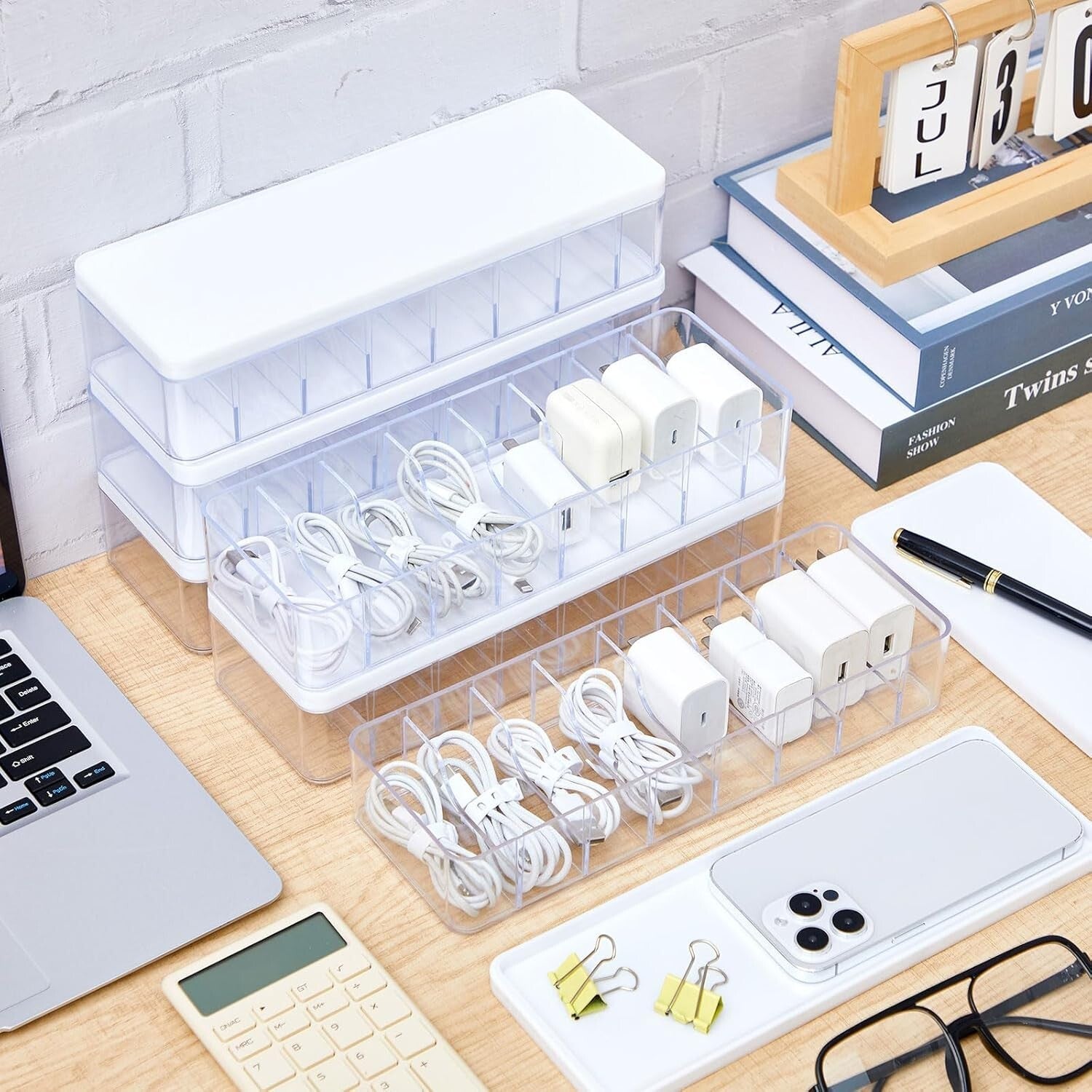 Multi-Functional Clear Cord Storage Box - Ideal for Cables and Office Supplies