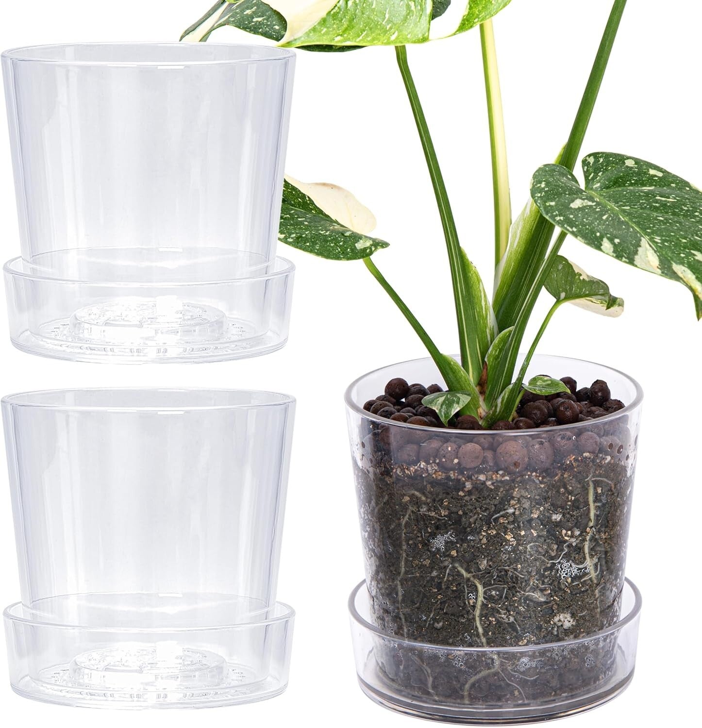 Durable Acrylic Orchid Pots with Drainage Holes - Clear 6.5 Inch Planter Set