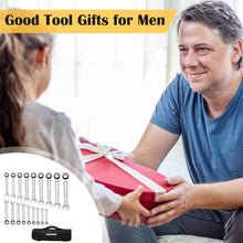 Load image into Gallery viewer, Durable 18pc Metric Ratcheting Wrench Set with Chrome Vanadium and Roll Up Bag