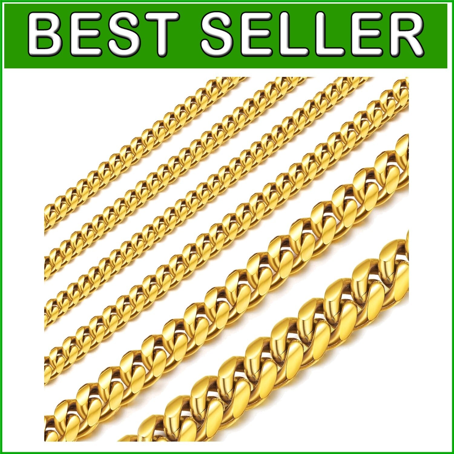 14K Gold Plated Cuban Link Necklace for Men - Adjustable Length, Multiple Widths