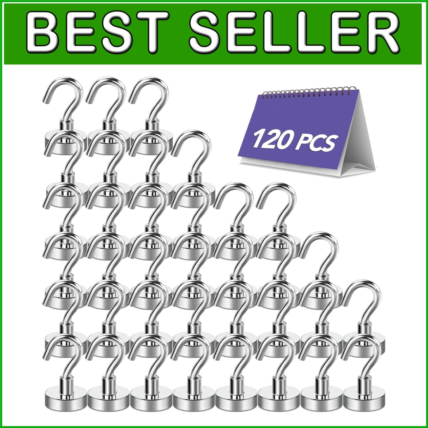 30LB Heavy-Duty Neodymium Magnetic Hooks - 120 Pack for Ultimate Organization