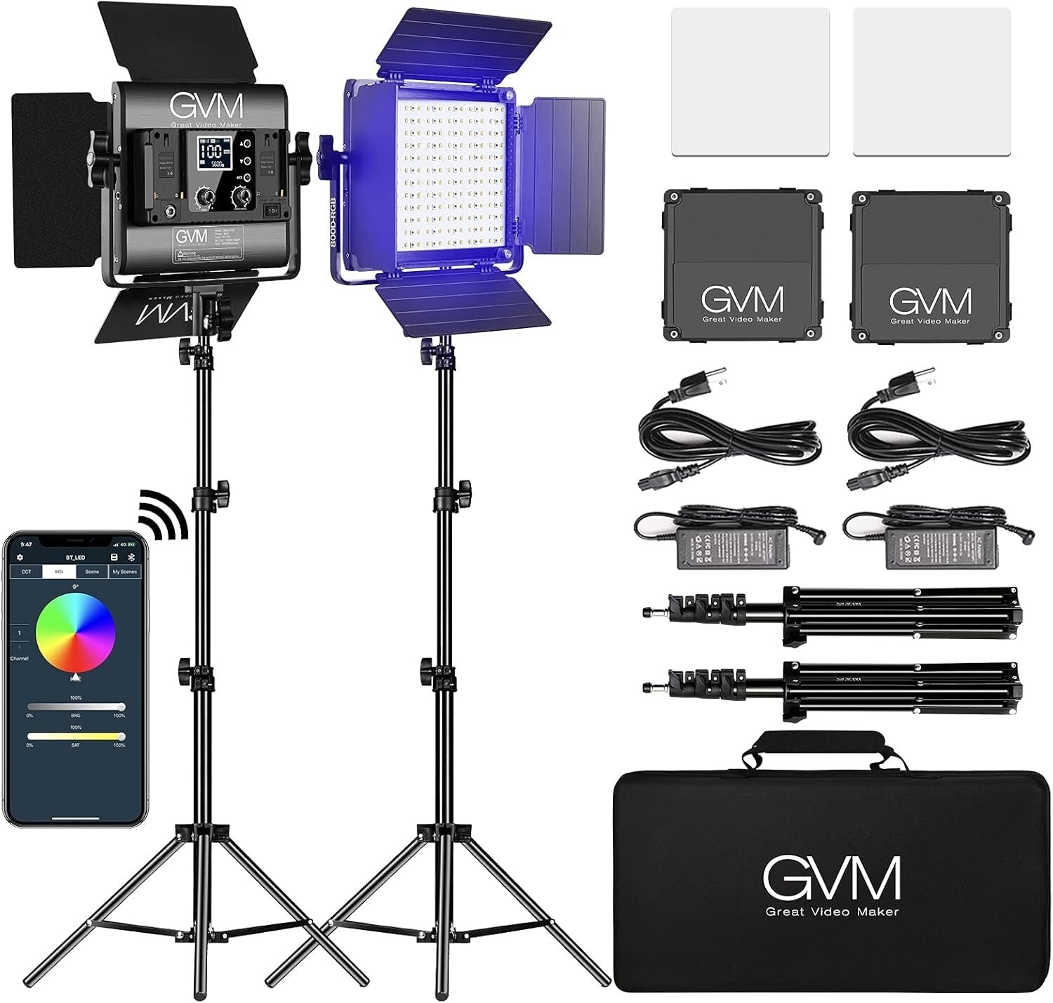 Dual Pack GVM RGB LED Video Lights - 800D Kit for YouTube & Streaming, CRI 97