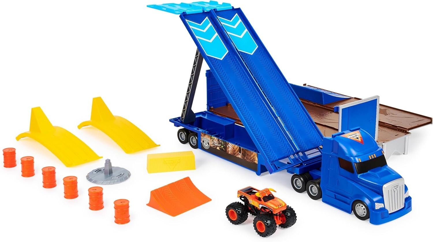 Exclusive El Toro Loco Monster Truck and Transforming Hauler Playset for Ages 4+