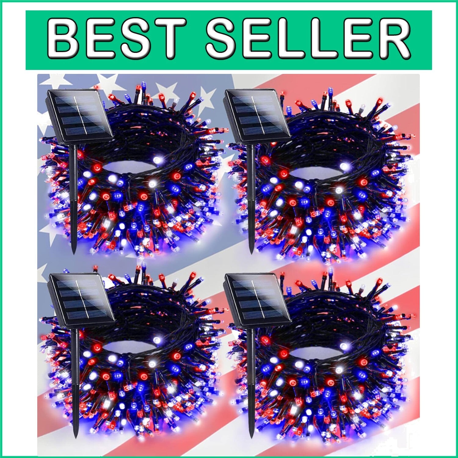 Energy-Saving 4-Pack Solar Fairy Lights - 400 LED Indoor/Outdoor July 4th Decor